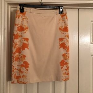 Knee Length Creme and Orange Floral Skirt